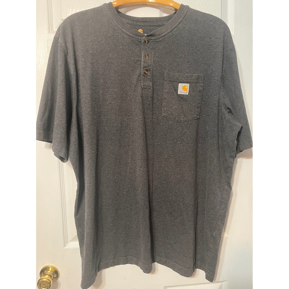 Carhartt Mens Charcoal Heather Henley Short Sleeve Pocket T-Shirt 3XL